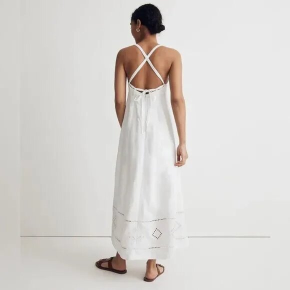 Madewell Embroidered Eyelet Tie-Back Cami Midi Dress White Size 2 NWT - Picture 6 of 7